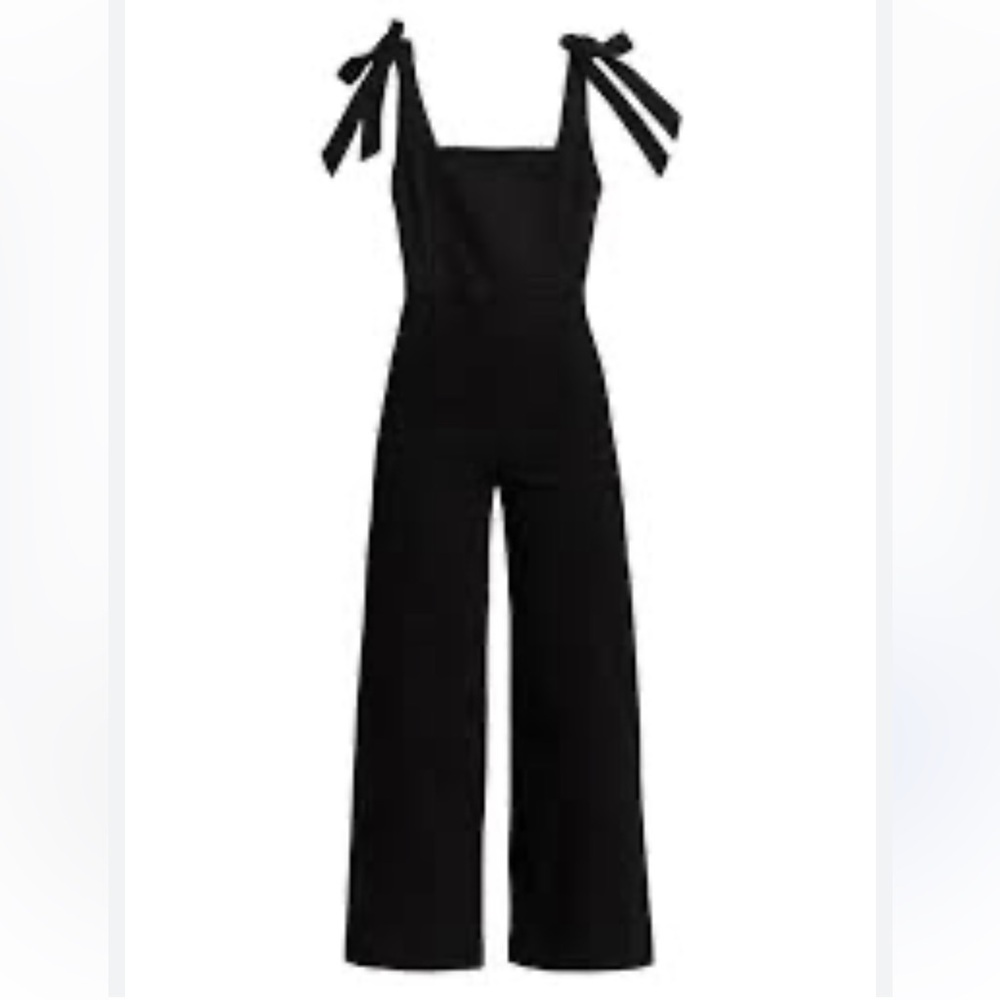 ❤️NWT ALICE+OLIVIA JEANS KINLEY TIE SHOULDER BLACK DENIM GAUCHO JUMPSUIT SIZE 30 - Picture 4 of 13